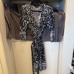 Tahari ASL Animal Print Wrap Dress - Black and Gray